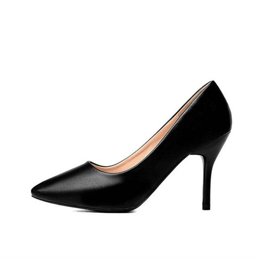 Soft Leather Painless Work Shoes Black High Heels Professional Single Shoes - Mubimart