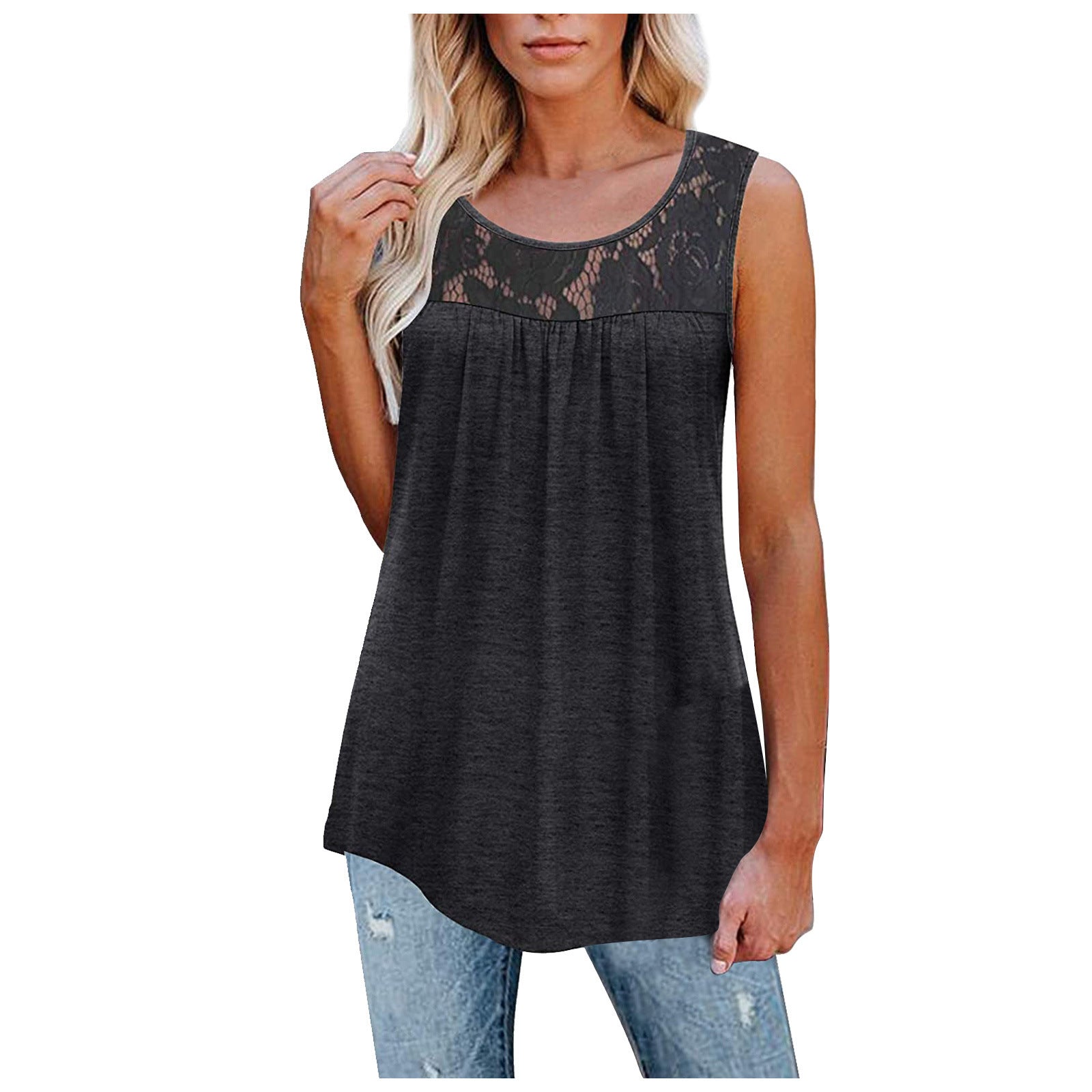 Plus Size 5XL Sexy Lace Tops Summer Women Loose O-Neck Tank Tops - Mubimart -  