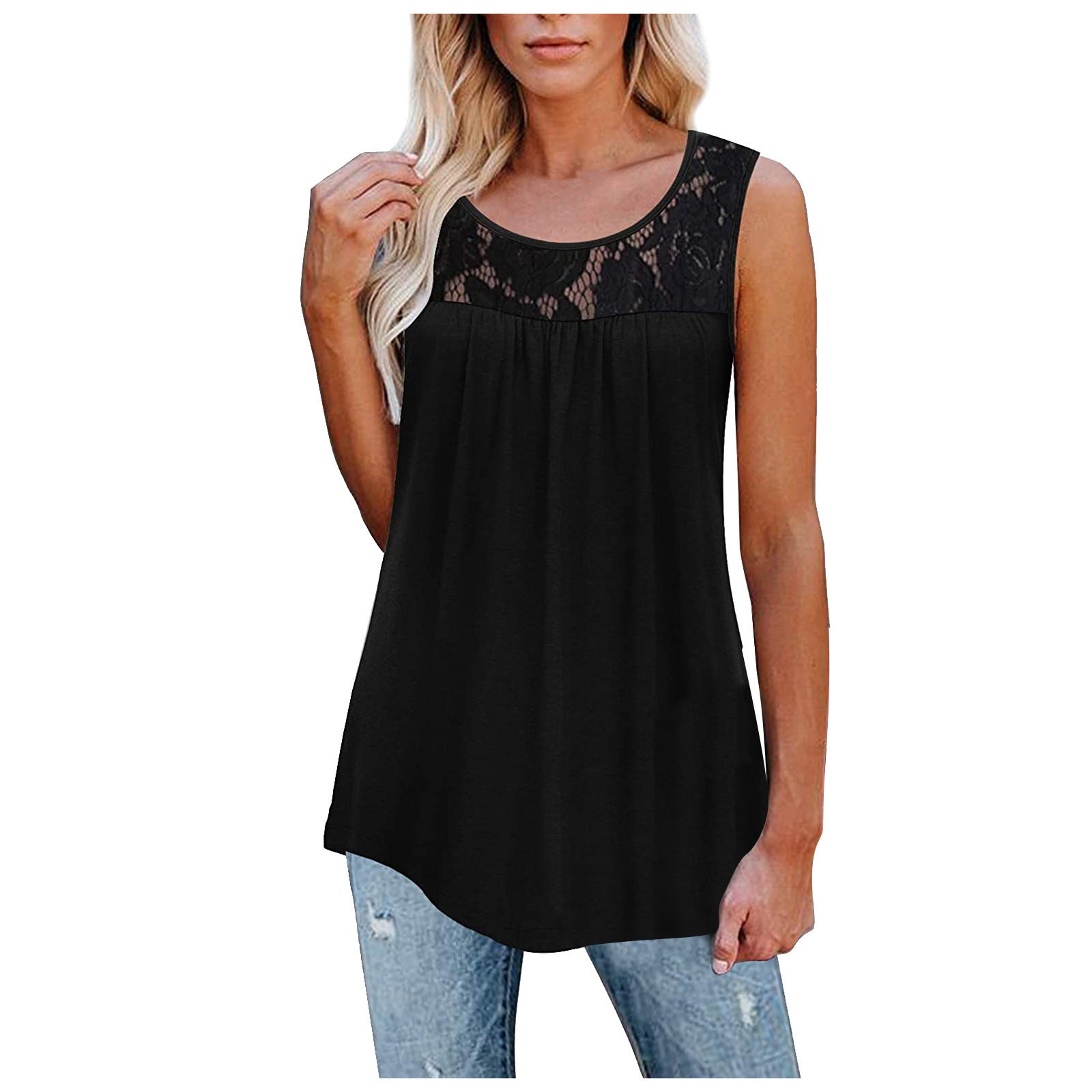 Plus Size 5XL Sexy Lace Tops Summer Women Loose O-Neck Tank Tops - Mubimart -  