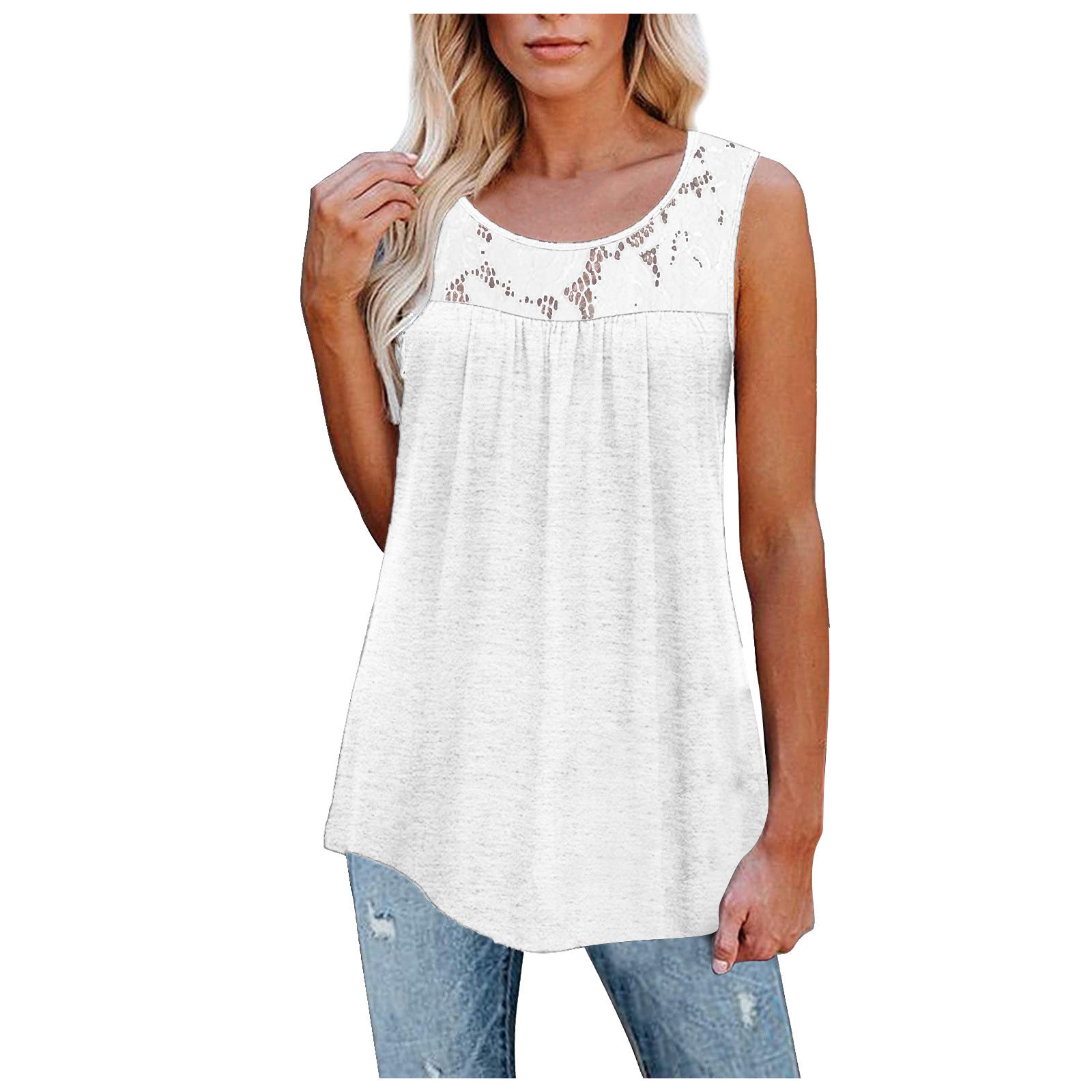 Plus Size 5XL Sexy Lace Tops Summer Women Loose O-Neck Tank Tops - Mubimart -  