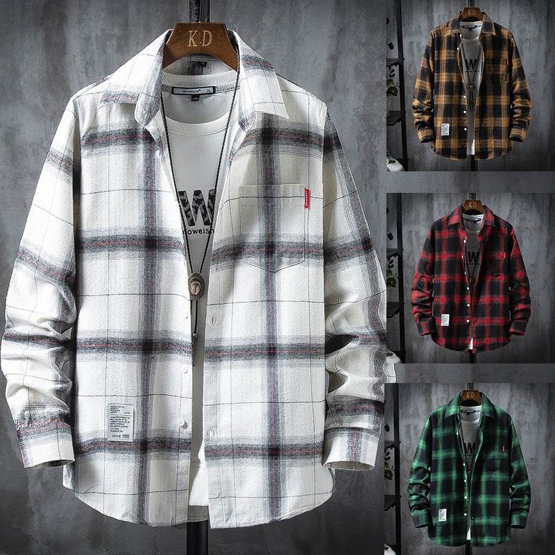 Plaid Shirt Jacket Men's Shirt Long Sleeve Casual - Mubimart