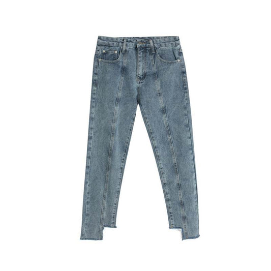 Men's Irregular Stitching Cropped Slim-Fit Jeans - Mubimart