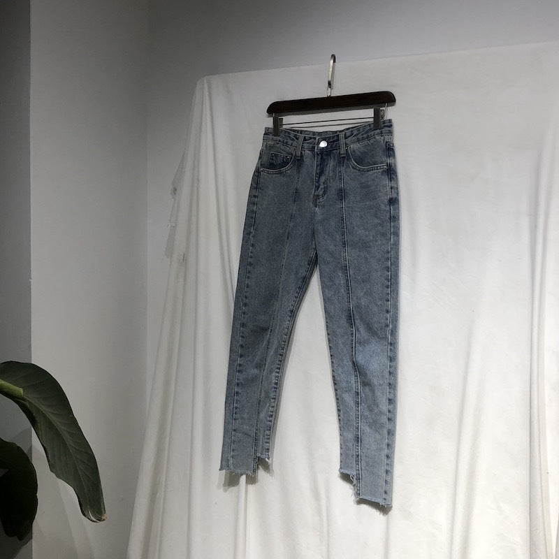 Heren Onregelmatige Naden Cropped Slim-Fit Jeans