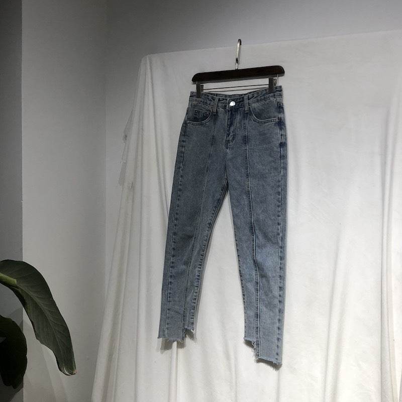 Men's Irregular Stitching Cropped Slim-Fit Jeans - Mubimart