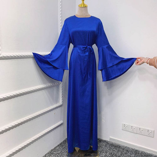 Solid Color Plus Size Double-layer Flared Sleeve Robe Dress - Mubimart