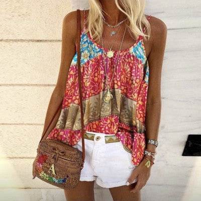 Women's Loose Print Camisole Vest Top - Mubimart