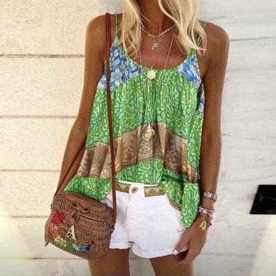Women's Loose Print Camisole Vest Top - Mubimart