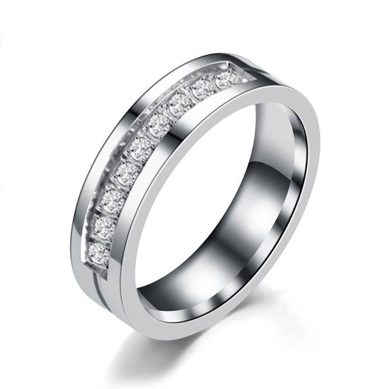 Simple Car Line Men s Titanium Steel Ring Zircon Couple Ring - Mubimart