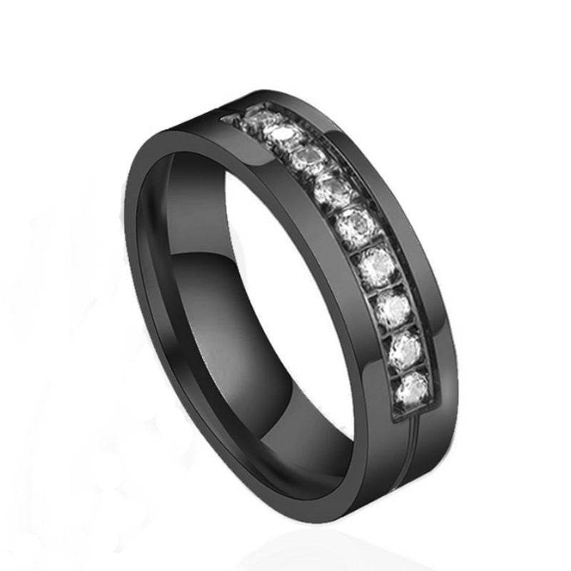Simple Car Line Men s Titanium Steel Ring Zircon Couple Ring - Mubimart