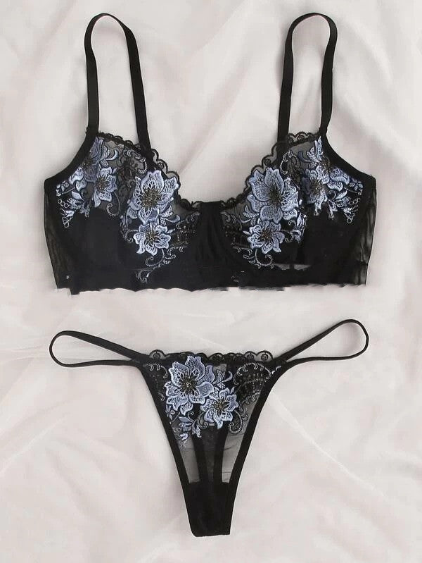 Embroidered Lace Sexy Lingerie Temptation Lingerie Set - Mubimart - Lingerie Sets 