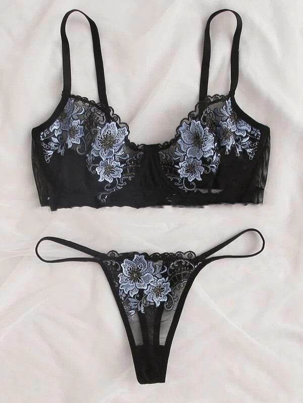 Embroidered Lace Sexy Lingerie Temptation Lingerie Set - Mubimart