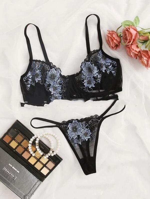 Embroidered Lace Sexy Lingerie Temptation Lingerie Set - Mubimart