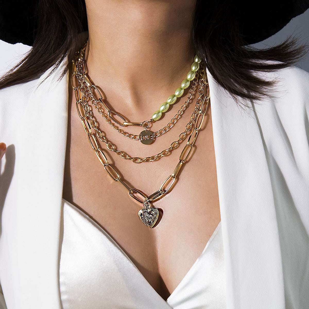Mixed Punk Chain Pearl Necklace Women - Mubimart