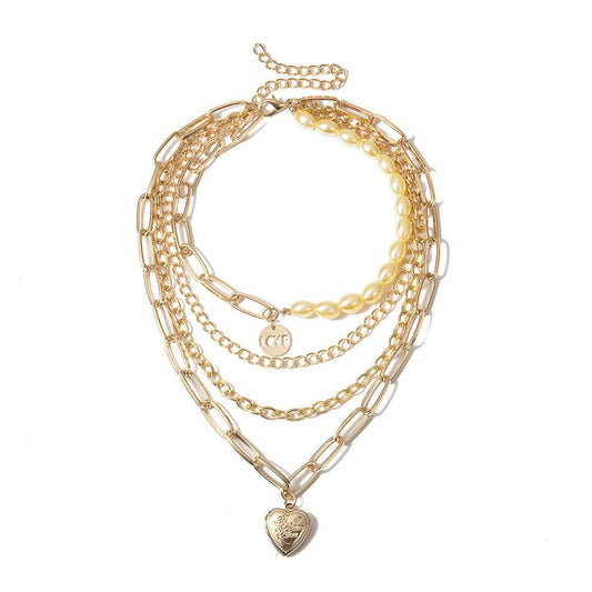 Mixed Punk Chain Pearl Necklace Women - Mubimart
