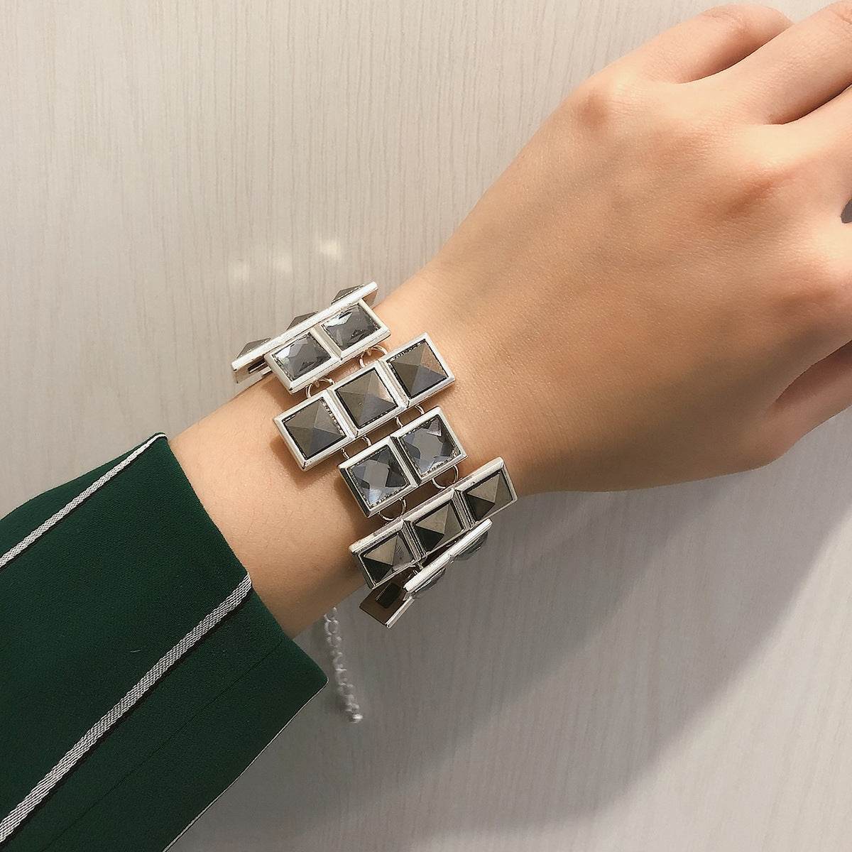 Frosty Temperament Square Zircon Bracelet Female Simple Irregular Glass Gemstone Bracelet - Mubimart
