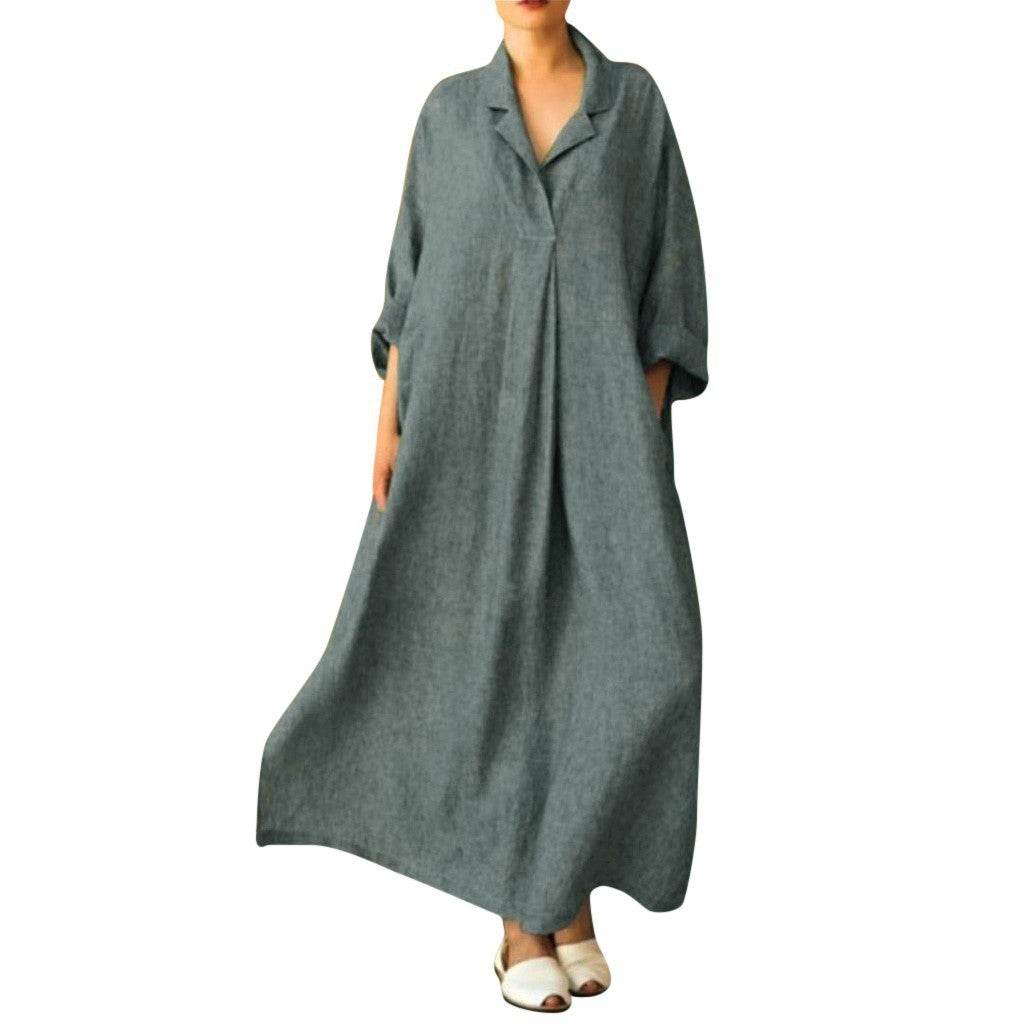 Women's Long Sleeve Loose Plus Size Shirt Dress - Mubimart