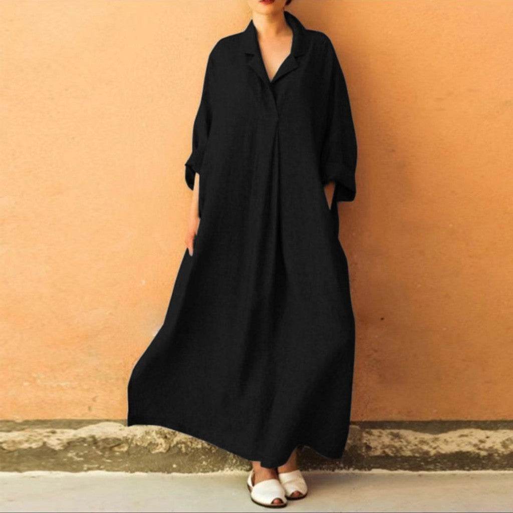 Women's Long Sleeve Loose Plus Size Shirt Dress - Mubimart