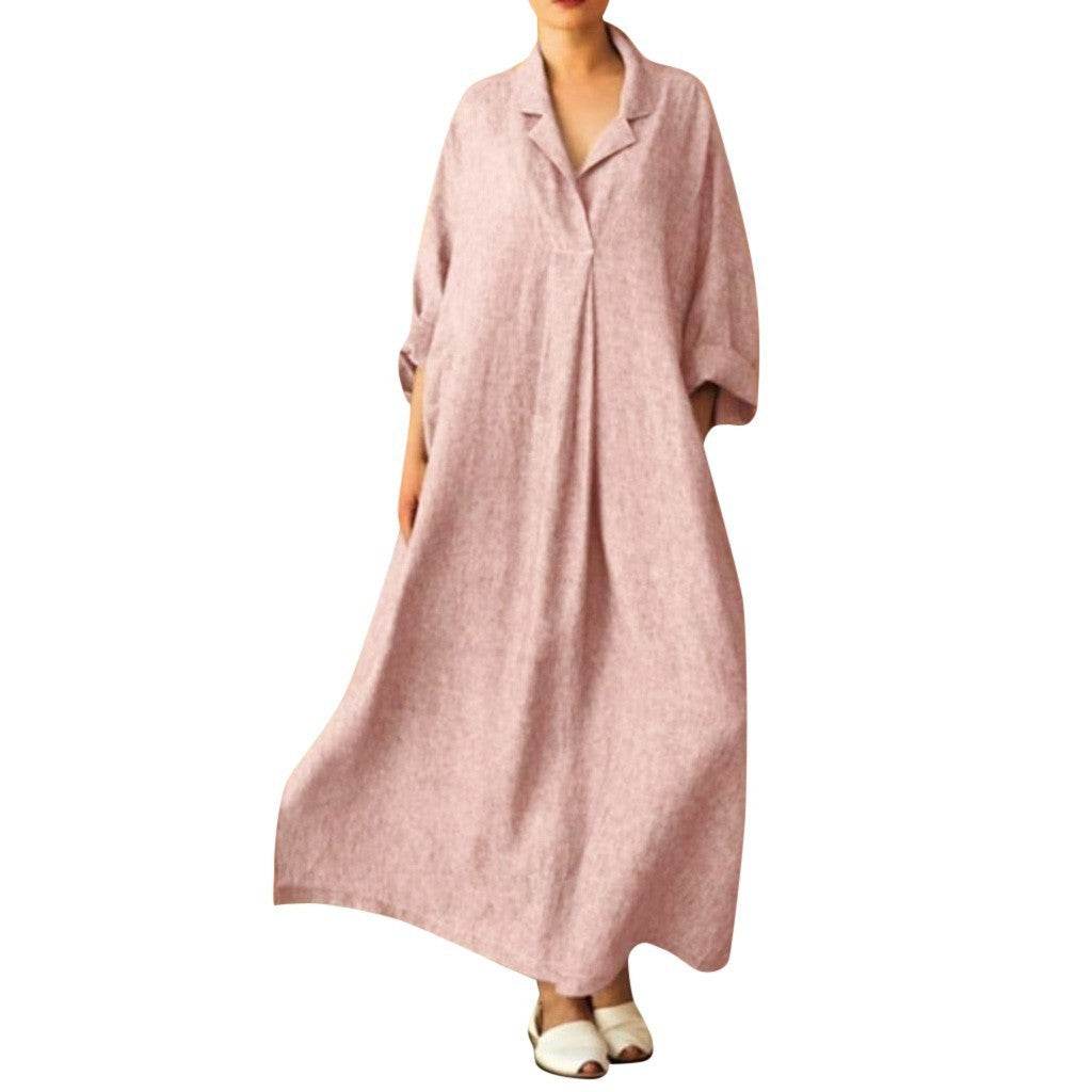 Women's Long Sleeve Loose Plus Size Shirt Dress - Mubimart