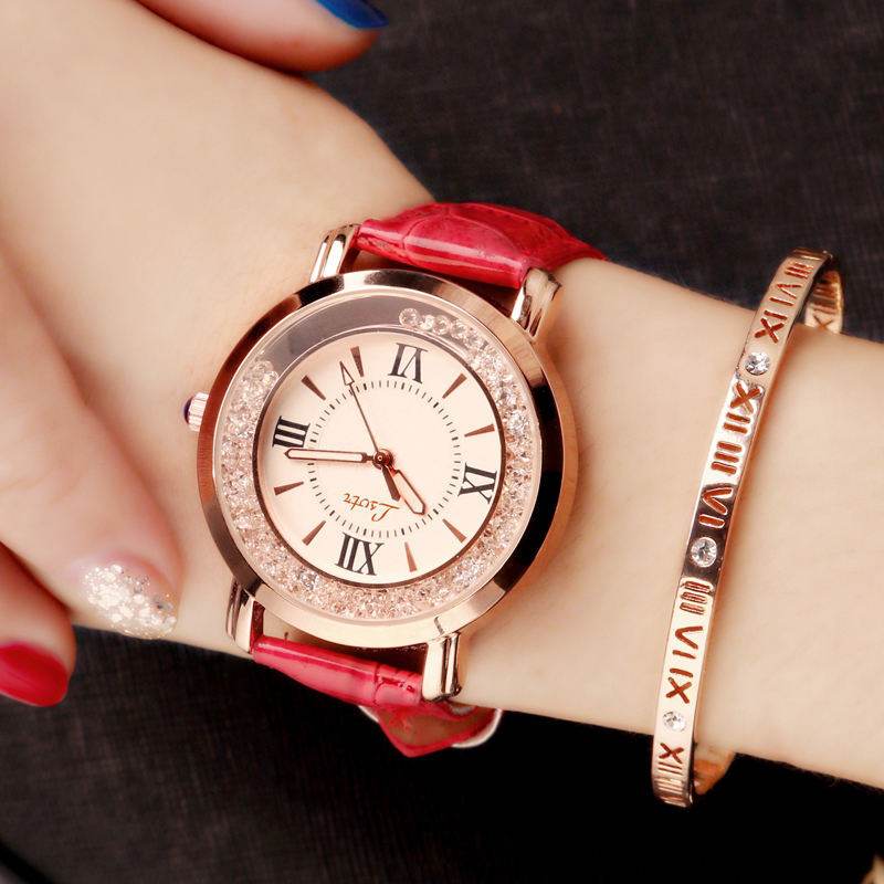 Ladies Watch Flowing Water Diamond British Watch Fashion Student Belt Watch Women - Mubimart