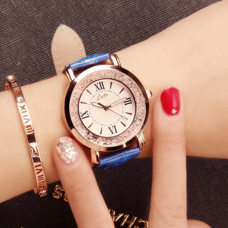 Ladies Watch Flowing Water Diamond British Watch Fashion Student Belt Watch Women - Mubimart