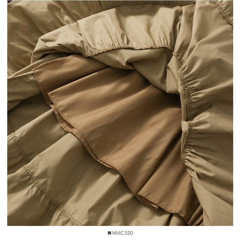Western Style Wild Wood Ear Stitching Mid-Length A-Line Skirt Female Spring Elastic Waist Thin Solid Color Skirt - Mubimart