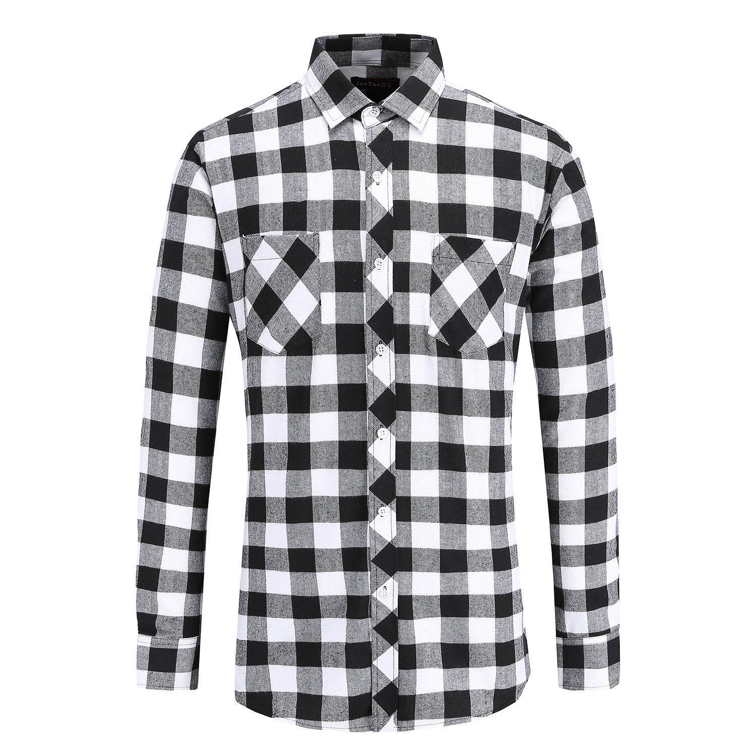 Flannel Double Pocket Men's Plaid Brushed Long Sleeved Shirt - Mubimart