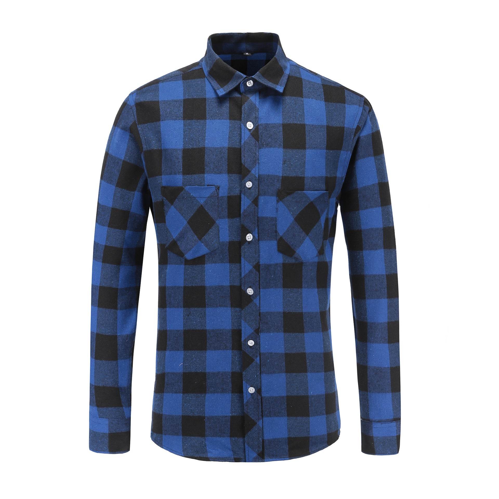 Flannel Double Pocket Men's Plaid Brushed Long Sleeved Shirt - Mubimart
