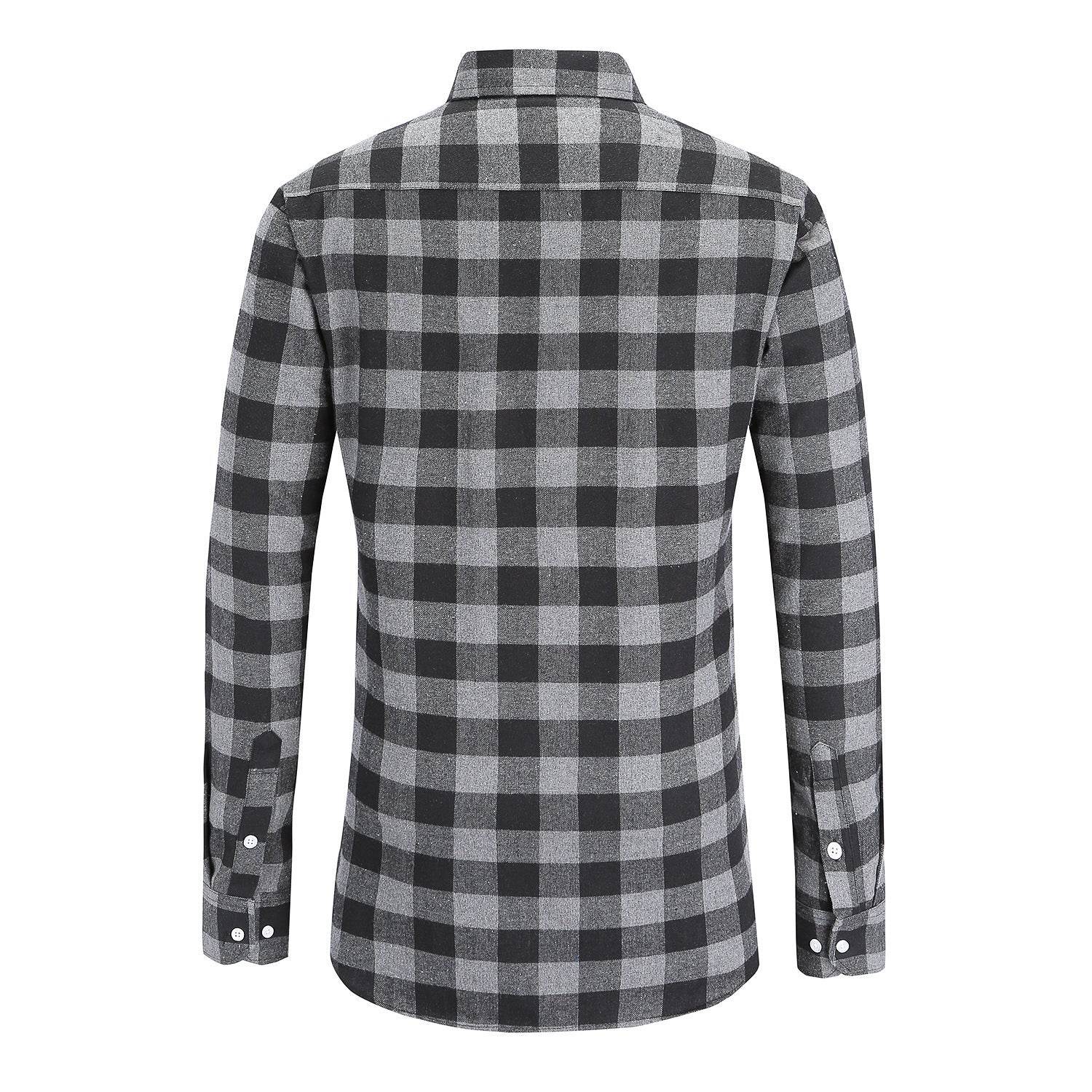 Flannel Double Pocket Men's Plaid Brushed Long Sleeved Shirt - Mubimart