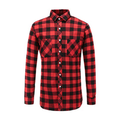 Flannel Double Pocket Men's Plaid Brushed Long Sleeved Shirt