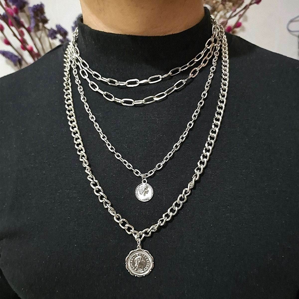 Queen Embossed Pendant Necklace Sweater Chain Women - Mubimart