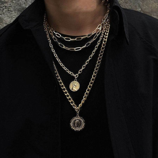 Queen Embossed Pendant Necklace Sweater Chain Women - Mubimart