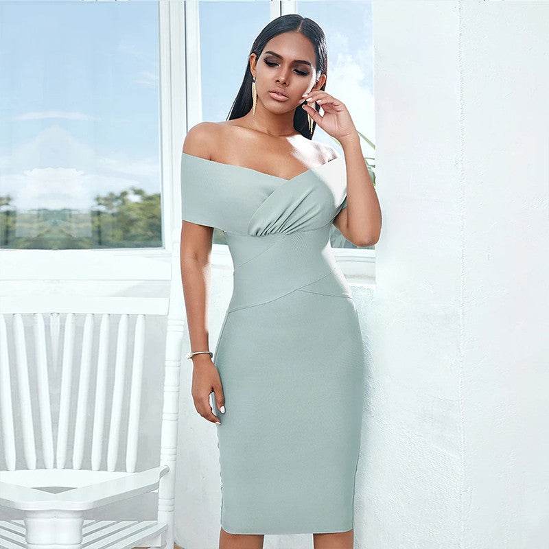 Bandage Dress Women Off Shoulder Midi Club Party Dresses - Mubimart