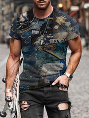 Mens Street Casual Trend Abstract Painting Print Short-Sleeved T-Shirt