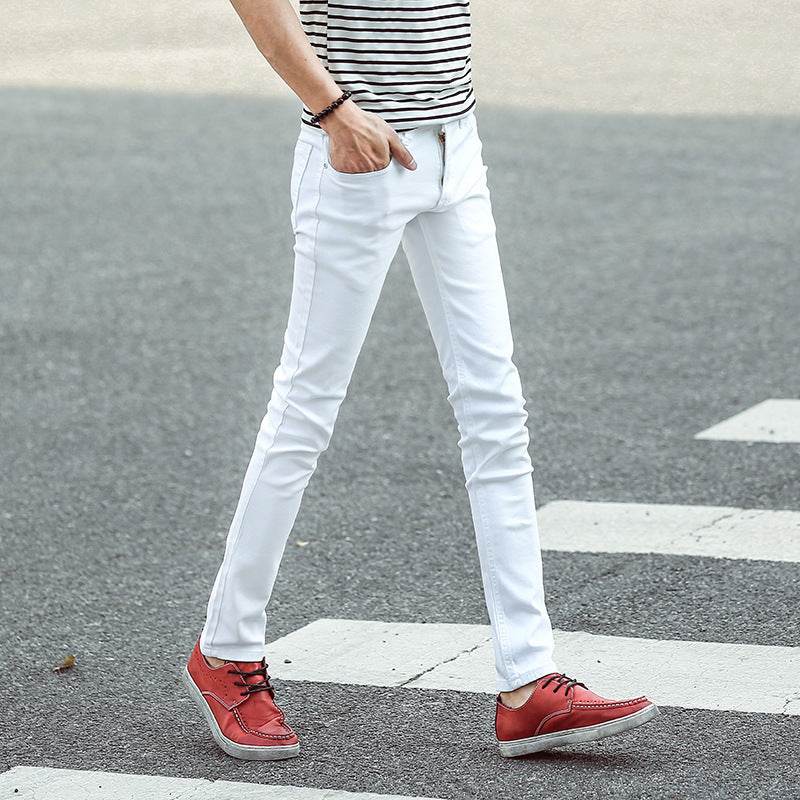 Men's White Slim Fit Stretch Stiletto Jeans - Mubimart
