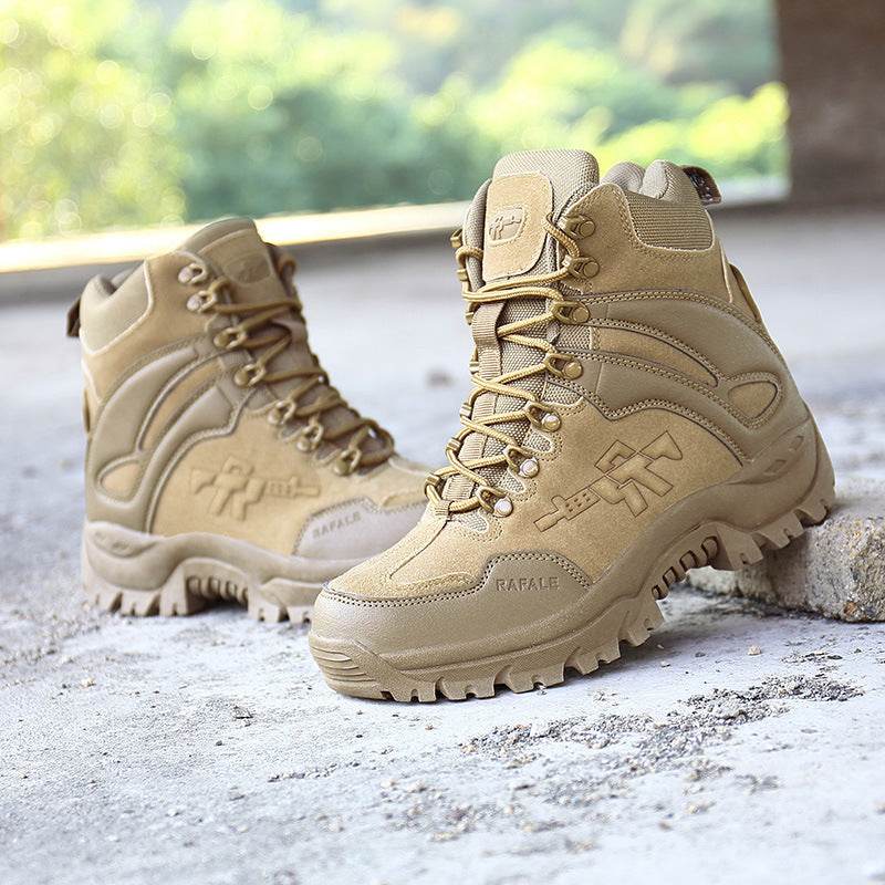 Autumn And Winter Men's Shoes Outdoor Hiking Shoes High-Top Lace-Up Hiking Cross-Country Shoes Desert Short Boots Military Boots Large Size Cross-Border - Mubimart