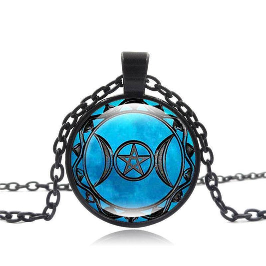 Triple Moon Goddess Pendants Triple Moon Goddess Necklaces Horoscope Vintage Chain Choker Statement Necklace Women Jewelry HZ1 - Mubimart