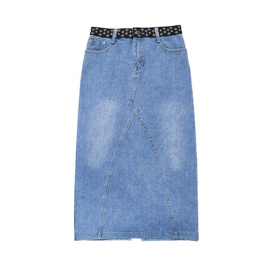 Plus Fat Plus Size One-Step Split Denim Skirt Mid-Length Female Skirt High Waist Bag Hip Long Skirt - Mubimart