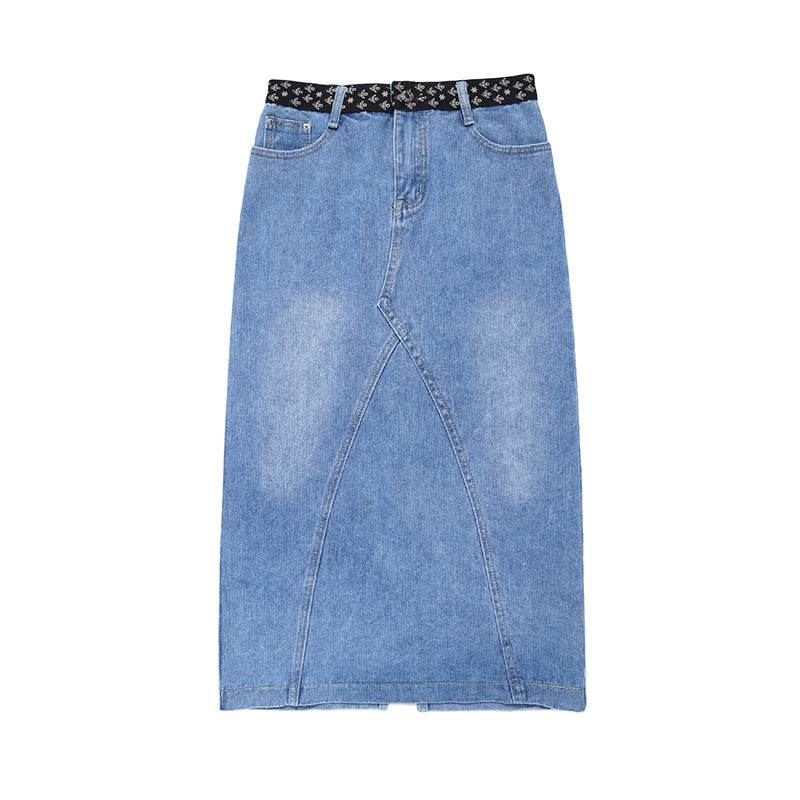 Plus Fat Plus Size One-Step Split Denim Skirt Mid-Length Female Skirt High Waist Bag Hip Long Skirt - Mubimart