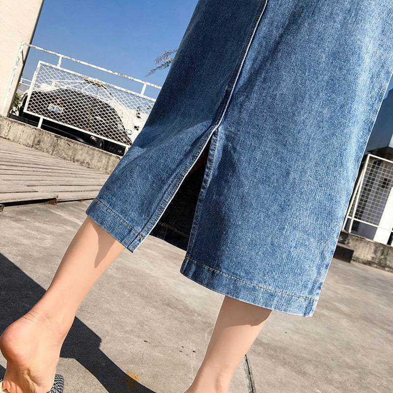 Plus Fat Plus Size One-Step Split Denim Skirt Mid-Length Female Skirt High Waist Bag Hip Long Skirt - Mubimart