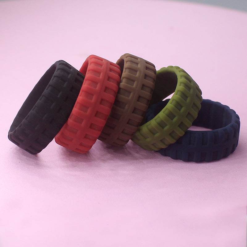 Amazon New Tire Pattern Silicone Ring Men's Breathable Silicone Ring Christmas Gift - Mubimart