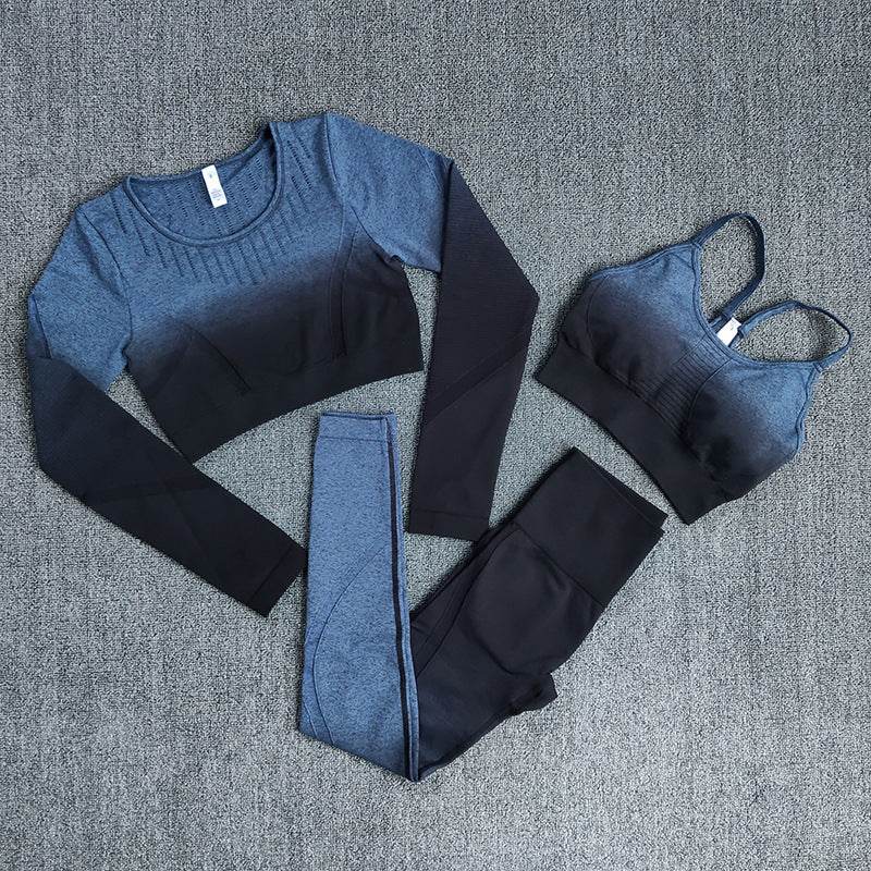 Breathable Sweat Absorbing Long Sleeve T-Shirt Training Fitness Capris Yoga Bra - Mubimart