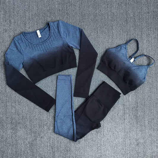 Breathable Sweat Absorbing Long Sleeve T-Shirt Training Fitness Capris Yoga Bra - Mubimart