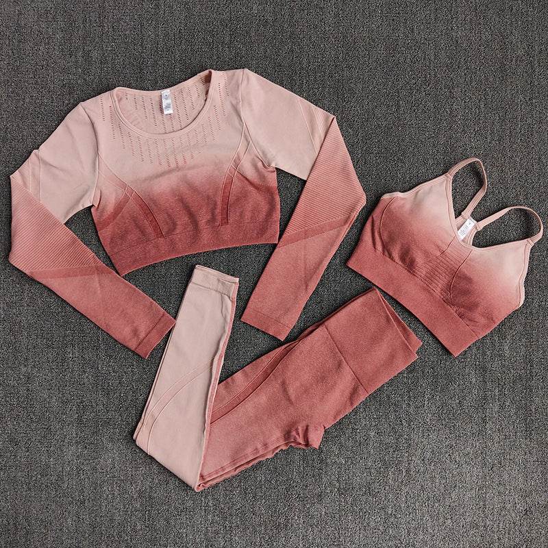 Breathable Sweat Absorbing Long Sleeve T-Shirt Training Fitness Capris Yoga Bra - Mubimart