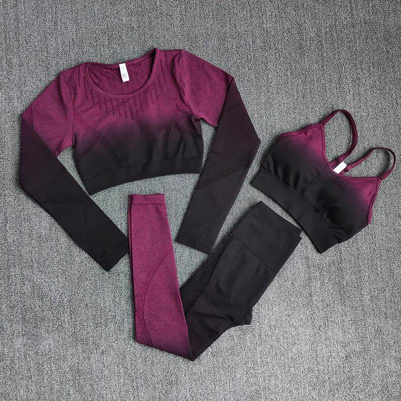 Breathable Sweat Absorbing Long Sleeve T-Shirt Training Fitness Capris Yoga Bra - Mubimart