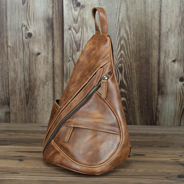 LACHIOUR Mens Genuine Leather Chest Bag Men - Mubimart
