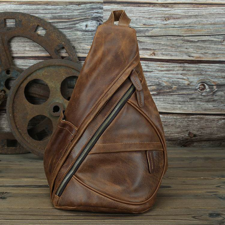 LACHIOUR Mens Genuine Leather Chest Bag Men - Mubimart