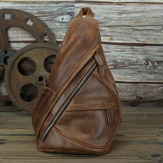 LACHIOUR Mens Genuine Leather Chest Bag Men - Mubimart