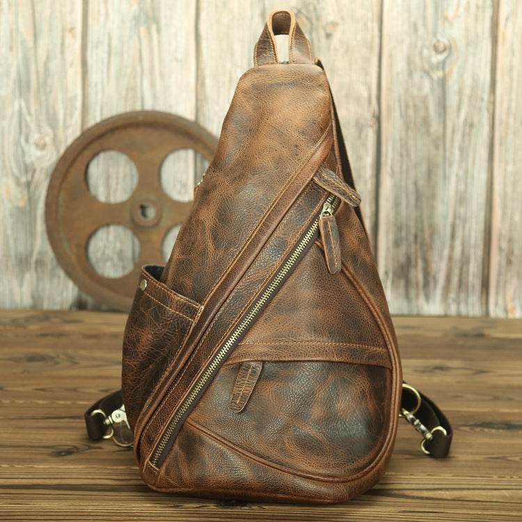 LACHIOUR Mens Genuine Leather Chest Bag Men - Mubimart