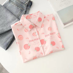 Joinyouth Peach Printed Shirt Japanese Preppy Style Blouses Women Blusas Mujer De Moda Short Sleeve Chiffon Blouse Tops - Mubimart -  