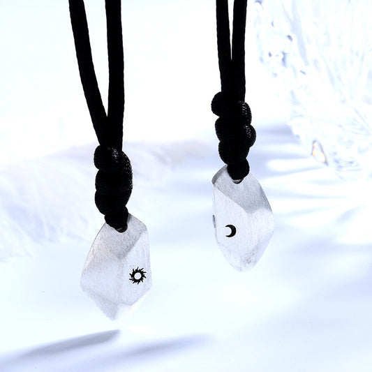 The Sun And The Moon Attract A Wishing Stone Couple Necklace Hipster Simple Brushed Magnet Pendant